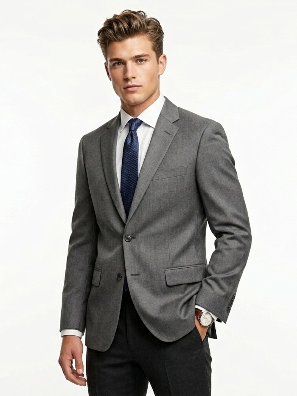Jos A Bank Suit Jacket Traveler Slim Fit 100% Wool Grey 40R